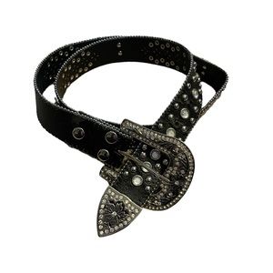 Black Bling Leather Belt Large Crosses